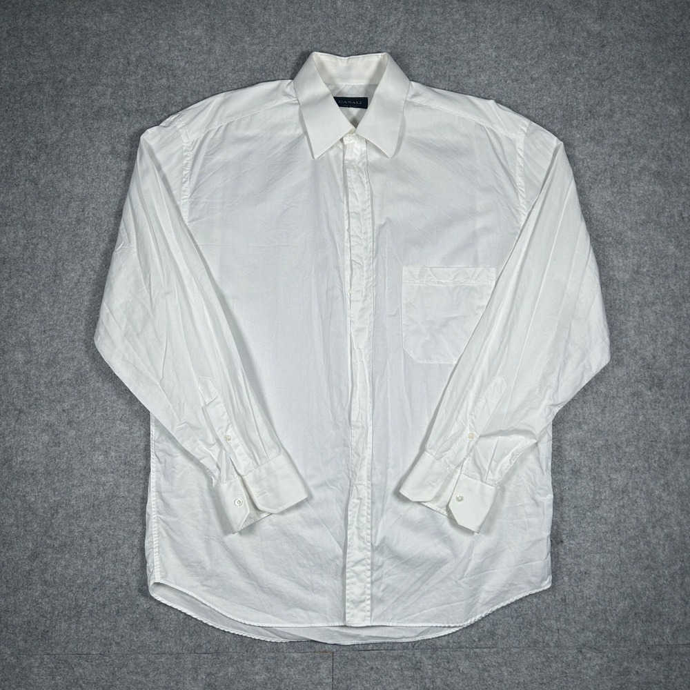 Canali Dress Shirt Mens Large 16.5 White Cotton Luxury Formal button